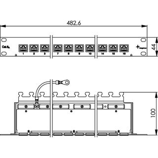19 Patch Panel geschirmt,1HE, RAL 7035 MPP16-HS K Cat.6A (tiefgest. n. ISO/IEC) (Telegrtner J02022A0050)