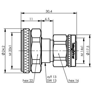 Adapter 4.3-10 auf 2.2-5  (m-m) Screw - Screw (Telegrtner J01443A0000)