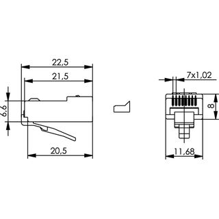 RJ45-Stecker MP8 ungeschirmt mit Vorsortierung, Litze/fester Leiter (Telegrtner J00026A0182)