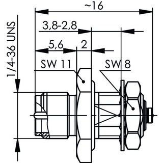 Einbauadapter R-SMA/UMTC 50 Ohm (f-Rev - m) (Telegrtner J01155R0061)