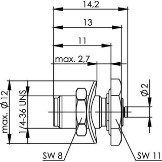 Einbauadapter SMA/UMTC 50 Ohm Au (f-m), lngs- und einbaudicht IP68 SMA-seitig (Telegrtner J01155A0101)