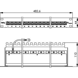 19 Patch Panel geschirmt,1HE, RAL 9005 MPP24-HS K Cat.6A (tiefgest. n. ISO/IEC) (Telegrtner J02023S0050)