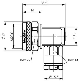4.3-10 Kabelwinkelstecker Screw, 50 Ohm G30 (1.5/3.8) (Telegrtner J01440A0036)