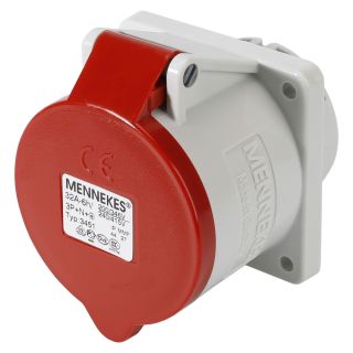 Mennekes CEE, 5-pol , Kunststoff-, Schraubkontakt-Einbaubuchse, vernickelte(r) Kontakt(e), gerade, max. 6 mm², rot