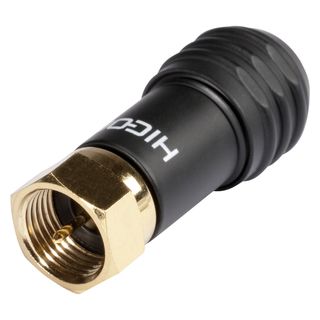 HICON F-Stecker, 2-pol , Metall-, Schraubkontakt-Kabelstecker, vergoldete(r) Kontakt(e), gerade, schwarz matt