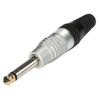 HICON Klinke (6,3mm)  2-pol Metall-Lttechnik-Stecker, Pin vernickelt mit Goldtip, gerade, Silbermatt-Finish