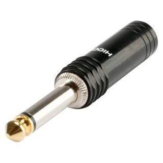 HICON Klinke (6,3mm)  2-pol Metall-Lttechnik-Stecker, Pin vernickelt mit Goldtip, gerade, schwarz