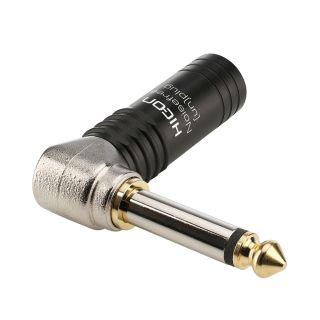 HICON Klinke (6,3mm) NOISEFREE  2-pol Metall-Stecker, Pin Massivpin mit Goldtip, abgewinkelt 90, schwarz