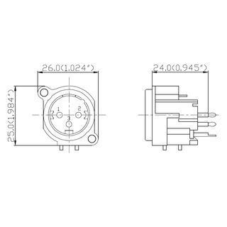 HICON XLR, 3-pol , Kunststoff-, Printtechnik vertikal-Einbaustecker, Type A, schwarz