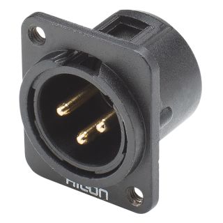 HICON XLR, 3-pol , Metall-, Lttechnik-Einbaustecker, vergoldete(r) Kontakt(e), Type D M3, schwarz