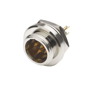 HICON Mini-XLR, 5-pol , Metall-, Lttechnik-Einbaustecker, vergoldete(r) Kontakt(e), Gewinde 10,9 mm, nickelfarben