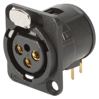 NEUTRIK® XLR, 3-pol , Metall-, Printtechnik horizontal-Einbaubuchse, vergoldete(r) Kontakt(e), Type D, schwarz verchromt