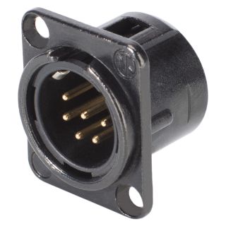 NEUTRIK® XLR, 6-pol , Metall-, Löttechnik-Einbaustecker, vergoldete(r) Kontakt(e), Type D, schwarz verchromt