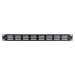 Rack Panel, mit Lüfteraussparungen, Oberfläche RAL 9011 glatt matt, 1 HE, Stahlblech, 1.2mm, schwarz