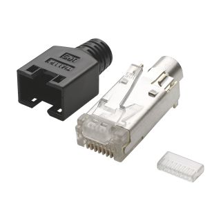 HIROSE RJ45 CAT.5e, 8-pol , Kunststoff-, Crimp-Kabelstecker, vergoldete(r) Kontakt(e), gerade | schwarz