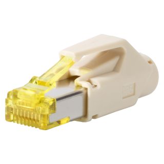 HIROSE RJ45 CAT.6a, 8-pol , Kunststoff-, Crimp-Kabelstecker, vergoldete(r) Kontakt(e), gerade | beige