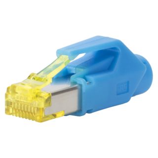 HIROSE RJ45 CAT.6a, 8-pol , Kunststoff-, Crimp-Kabelstecker, vergoldete(r) Kontakt(e), gerade | blau