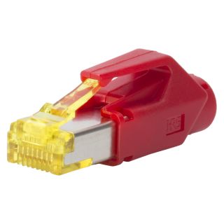 HIROSE RJ45 CAT.6a, 8-pol , Kunststoff-, Crimp-Kabelstecker, vergoldete(r) Kontakt(e), gerade | rot