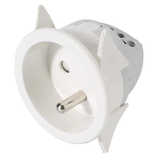 Einbaudose SNAP-IN, französische Norm, 2-pol , Kunststoff-, Schraubkontakt-Snap-In-Einbaubuchse, vernickelte(r) Kontakt(e), gerade, max. 2,5 mm², weiß