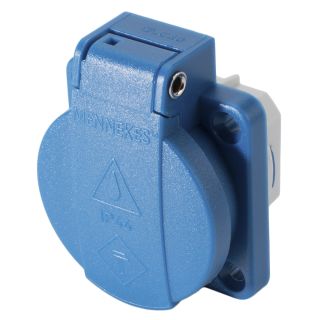 Mennekes SCHUKO, 2-pol , Kunststoff-, Schraubkontakt-Einbaubuchse, vernickelte(r) Kontakt(e), gerade, max. 2,5 mm², blau