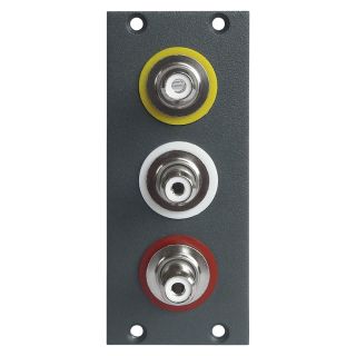 Steckverbinder-Modul 3 x Cinch / RCA female Patch A/V, 2 HE, 1 BE für SYS-Gehäuseserien, Farbe: anthrazit, RAL 7016 | SYCFB21-C3A-P