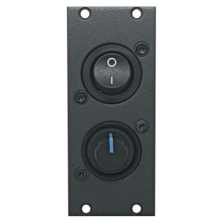 Schalter-Modul Schalter on / off + Stereo-Volume -> Lötanschluss, 2 HE, 1 BE für SYS-Gehäuseserien, Farbe: anthrazit, RAL 7016 | SYCFB21-SWPT