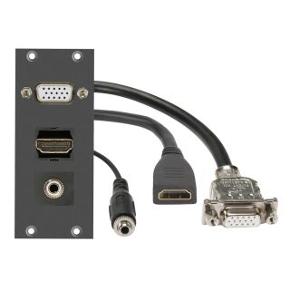 Steckverbinder-Modul VGA fem. -> 0,2 m Kabelpeitsche VGA fem. + 3,5 mm Stereoklinke fem. -> 0,15 m Kabelpeitsche + HDMI female -> 0,2 m Kabelpeitsche, 2 HE, 1 BE fr SYS-Gehuseserien, Farbe: anthrazit, RAL 7016