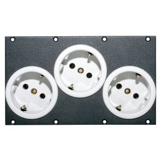 Steckverbinder-Modul 3 x Schuko female -> Wieland GST18i3 female, kaskadierbar, 2 HE, 4 BE für SYS-Gehäuseserien, Farbe: anthrazit, RAL 7016 | SYCFB24-3SCHU-WL