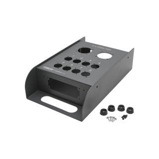 SOMMER CABLE Stagebox-Leergehäuse, THE BOXX, 2 x Schuko / 8 x Typ-D / Seitlich: 2 x Multipin-Stanzung 16/24er / Innen: 5 x M3 Gewinde für PE, 2 mm Stahlblech, grau