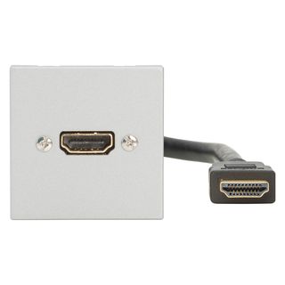 Anschluss-Modul HDMI fem. ?> Kabelpeitsche HDMI male 0,30 m, Baugre: 45x45 mm, Kunststoff, Farbe: alusilber | W45KSCP-HD-CL