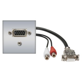 Anschluss-Modul VGA fem. —> 0,15 m Kabelpeitsche VGA fem. + 3,5 mm Stereoklinke fem. —> 0,15 m Kabelpeitsche 2 x RCA / Cinch fem., Baugröße: 45x45 mm, Kunststoff, Farbe: alusilber | W45KSCP-VGA-C1