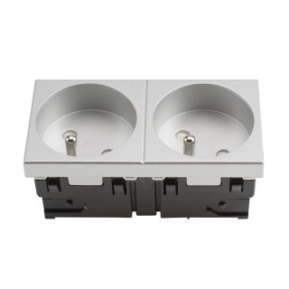 Anschluss-Modul SCHUKO-Steckdose CEE7 / 5 2-fach (französischer Stecker), Baugröße: 45x90 mm, Kunststoff, Farbe: silber | W45KS-SK-1B-2