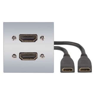 Anschluss-Modul 2 x HDMI fem. ?> 2 x 0,15 m Kabelpeitsche HDMI fem., Baugre: 45x45 mm, Kunststoff, Farbe: alusilber