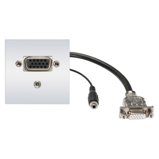 Anschluss-Modul VGA fem. —> 0,2 m Kabelpeitsche VGA fem. + 3,5 mm Stereoklinke fem. —> 0,15 m Kabelpeitsche 3,5 mm Stereoklinke fem., Baugröße: 45x45 mm, Kunststoff, Farbe: reinweiß | W45KWCP-VGA-C3