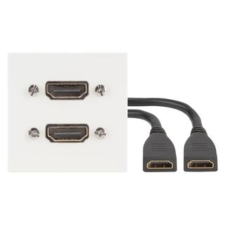 Anschluss-Modul 2 x HDMI fem. ?> 2 x 0,15 m Kabelpeitsche HDMI fem., Baugre: 45x45 mm, Kunststoff, Farbe: reinweiss, RAL 9010