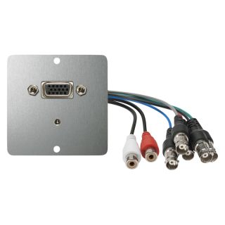 Anschluss-Modul VGA fem. —> 0,2 m Kabelpeitsche 5 x BNC fem. + 3,5 mm Stereoklinke fem. —> 0,15 m Kabelpeitsche 2 x RCA / Cinch fem., Baugröße: 50x50 mm, Edelstahl, Farbe: grau | W50M-CP-VGA-C2