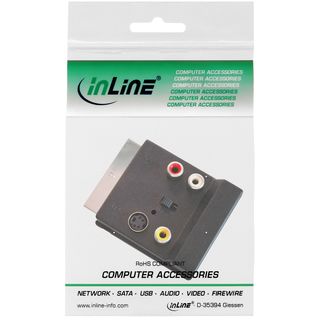 InLine S-VHS/Scart Adapter, Scart Stecker / Buchse, an 3x Cinch Buchse und 1x S-VHS Buchse