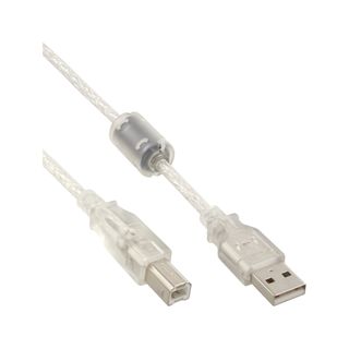 InLine USB 2.0 Kabel, A an B, transparent, mit Ferritkern, 5m