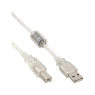 InLine USB 2.0 Kabel, A an B, transparent, mit Ferritkern, 0,5m