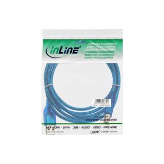 InLine USB 2.0 Kabel, A an B, blau-transparent, 3m