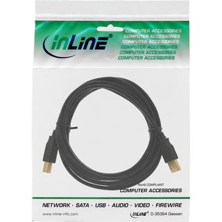 InLine USB 2.0 Kabel, A an B, schwarz, Kontakte gold, 5m