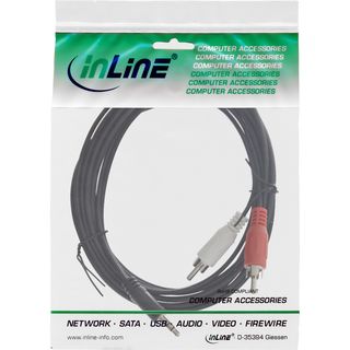 InLine Cinch/Klinke Kabel, 2x Cinch Stecker an 3,5mm Klinke Stecker, 3m