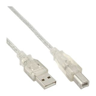 InLine USB 2.0 Kabel, A an B, transparent, 10m