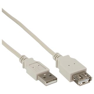 InLine USB 2.0 Verlngerung, Stecker / Buchse, Typ A, beige, 0,3m