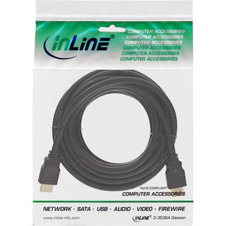 InLine HDMI Kabel, HDMI-High Speed, Stecker / Stecker, verg. Kontakte, schwarz, 5m