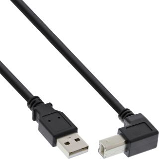 InLine USB 2.0 Kabel, A an B unten abgewinkelt, schwarz, 0,5m