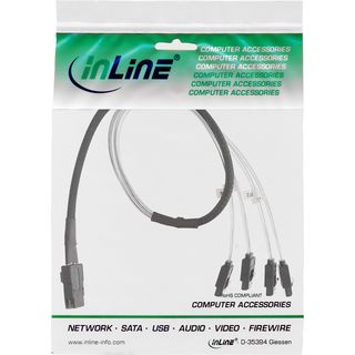InLine SAS Anschlusskabel, Mini-SAS SFF-8087 an 4x SATA, 1:1, OCR, 0,5m