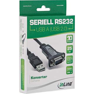 InLine USB 2.0 zu Seriell Adapterkabel, USB A an 9pol Sub D Stecker, 0,25m