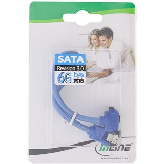 InLine SATA 6Gb/s Anschlusskabel rund, abgewinkelt, blau, mit Lasche, 0,15m