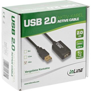 InLine USB 2.0 Aktiv-Verlängerung, mit Signalverstärkung Repeater, Stecker A an Buchse A, 10m